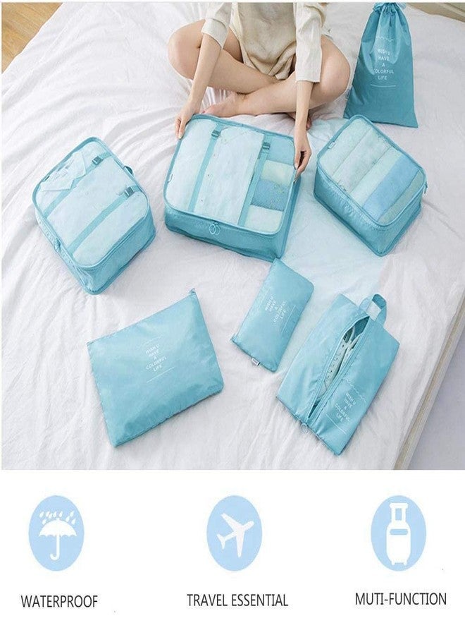 STESHWK Foldable Travel Luggage Organizer Storage Bags With 7 Set Packing Cubes with Shoe Bag for Travel Accessories (Sky Blue) - Image 2